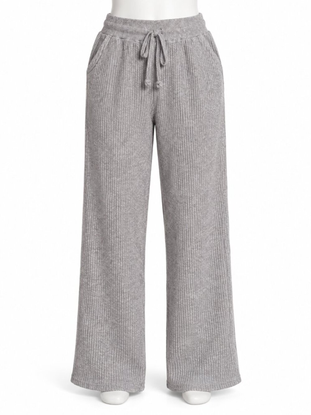 BLENCA Gray Ribbed Wide Leg Lounge Pants Size M Drawstring Cozy Knit